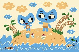 Детский ковер с котятами мультики Котики Вперед! - Котики на острове